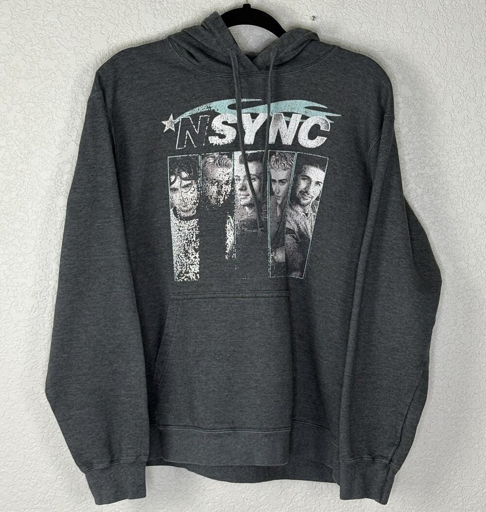 Vintage 90s Y2K NSYNC Pullover Hoodie Gray Distressed Size L